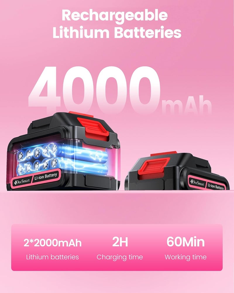 DocSmart Mini Chainsaw Cordless, 8 inch & 6 inch Electric Chain Saw with 2 Pack Rechargeable Batteries, Battery Powered Handheld Saw Men Gifts for Trees Branches Trimming Wood Cutting, Pink - Image 4